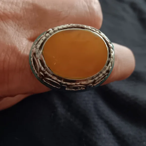 TURQUOISE INLAY AND COPAL TIBETAN SILVER RING - Picture 3 of 5